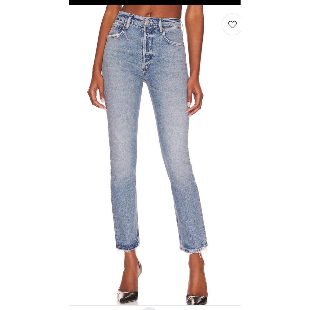 Agolde Riley Long Straight Jeans Frayed Hems in Endless Size 28